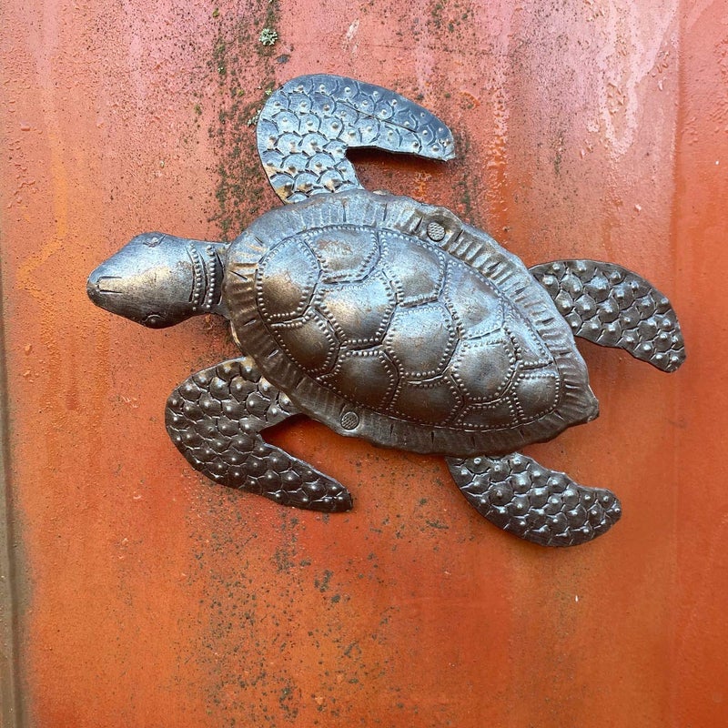 It's Cactus Sea Turtles, Beach Metal Art, Set of 2, Nautical Wall Hanging Figurines Home Decoration, Under the Sea Marine Life Animals, Handmade in Haiti 6 x 7.75 Inches Haitian Metal Plaques - Image 4